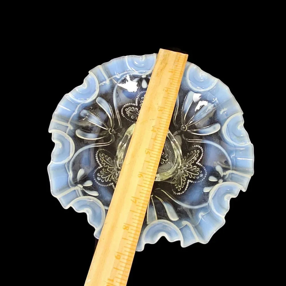 Northwood Meander Style White Opalescent Glass‎ Spatula Footed Bowl 2294B